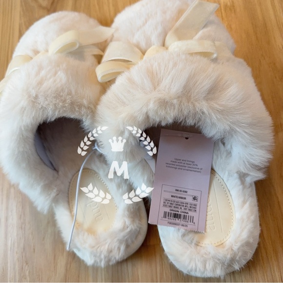 Auden Women’s Faux Fur Slippers with Bows Size: M 7/8 White/Arbor - Picture 6 of 9